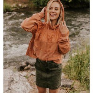 Free People Piper Pieced Crop Pullover Eyelet Lace Hoodie Size M